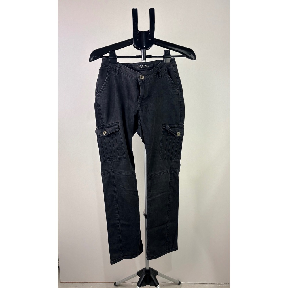 PZI Jeans Womens Black Cargo Pants Mid Rise Straight Leg Stretch Denim Size 4S